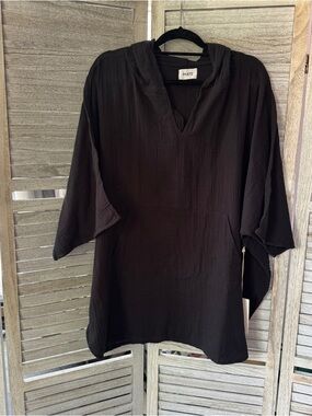 NWT Mate the Label Organic Gauze Cover Up Hooded Black M/L
